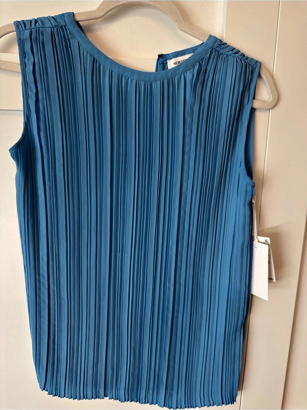 Nordstrom Sleeveless Plissé Top Pleated Tank Top in Blue Size XS NWT
